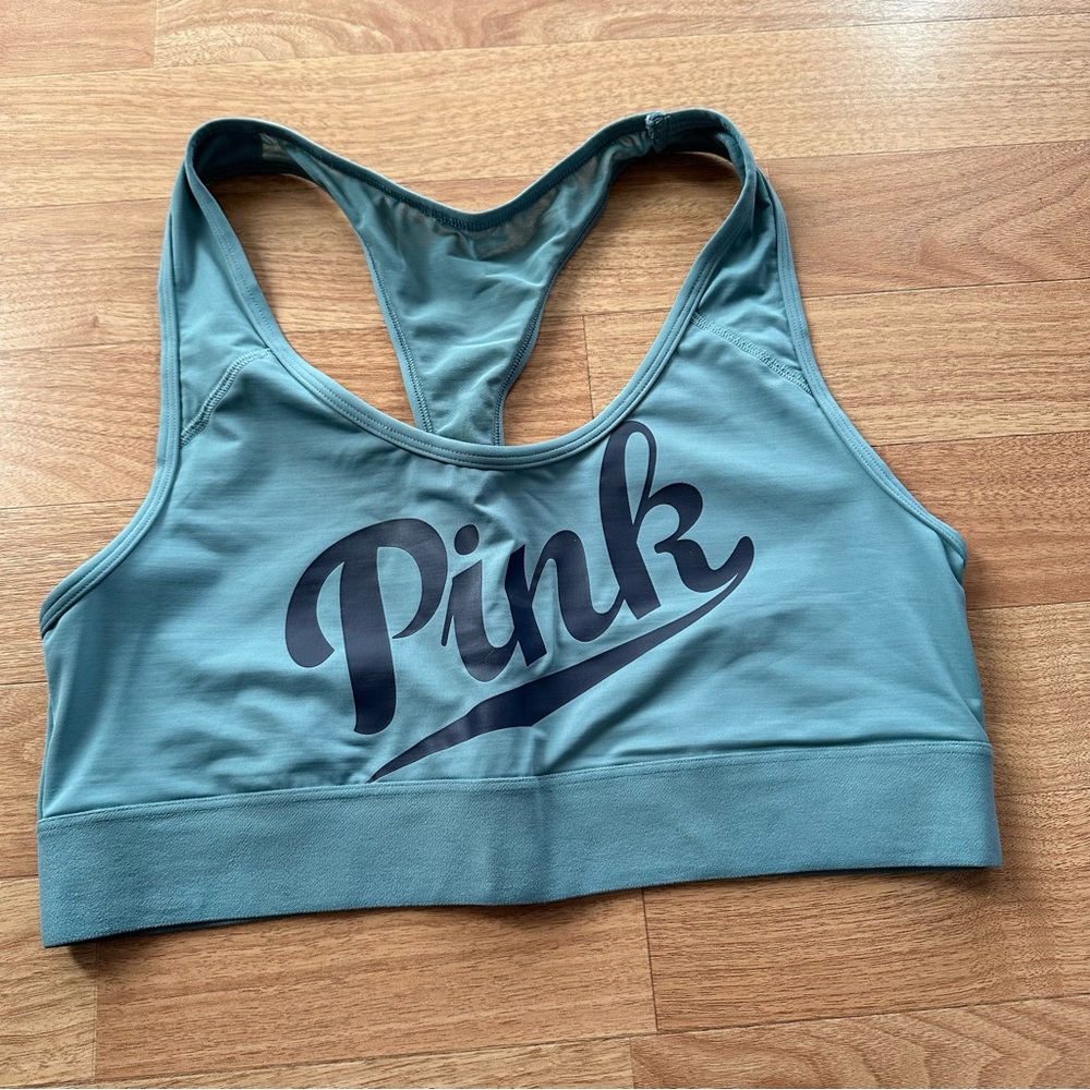 PINK Ultimate Unlined Blue Logo Sports Bra